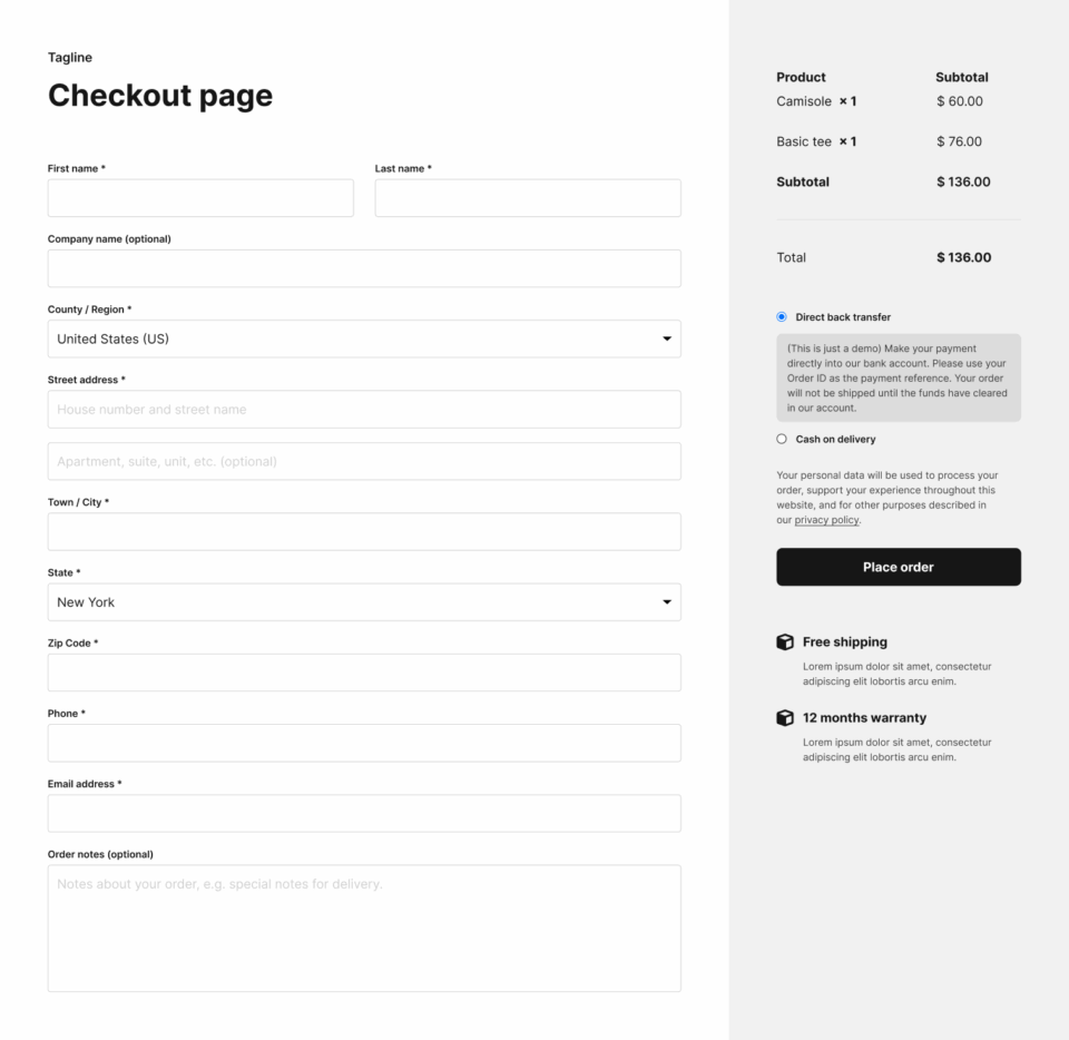 Checkout page 2 布局预览