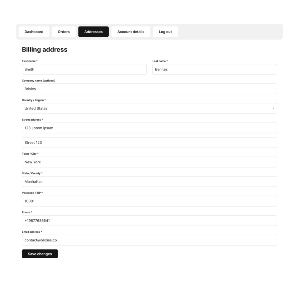 Dashboard Edit Address 1 布局预览