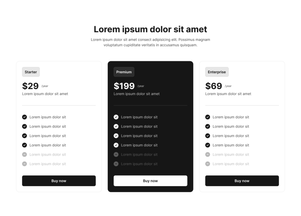 Pricing Section 1 布局预览