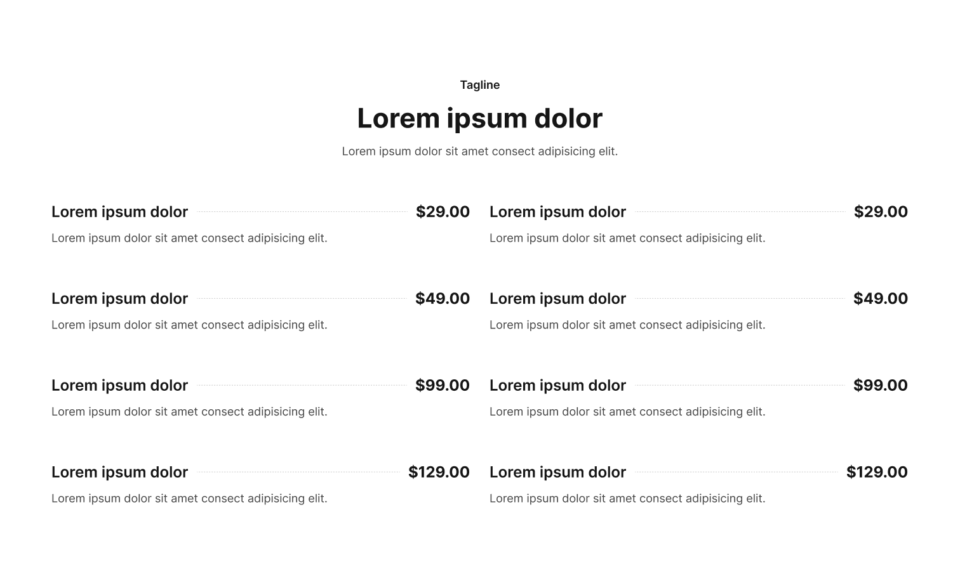 Pricing Section 15 布局预览