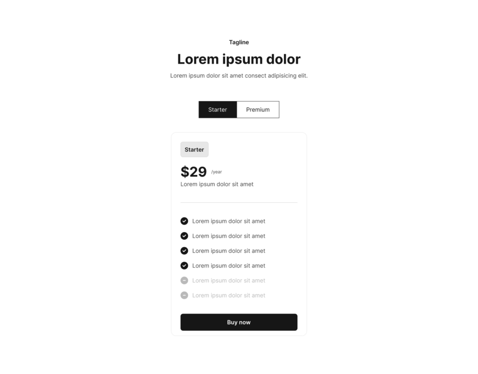 Pricing Section 3 布局预览
