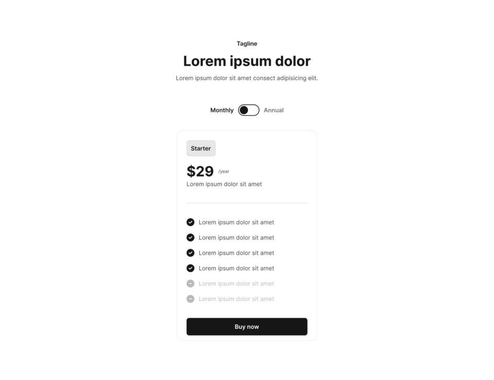 Pricing Section 4 布局预览
