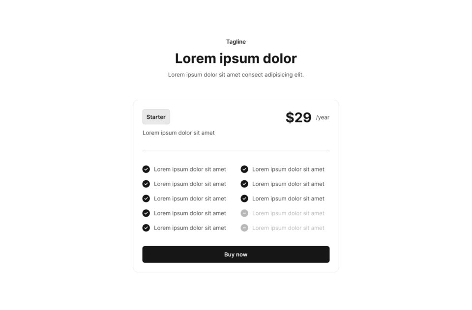 Pricing Section 6 布局预览